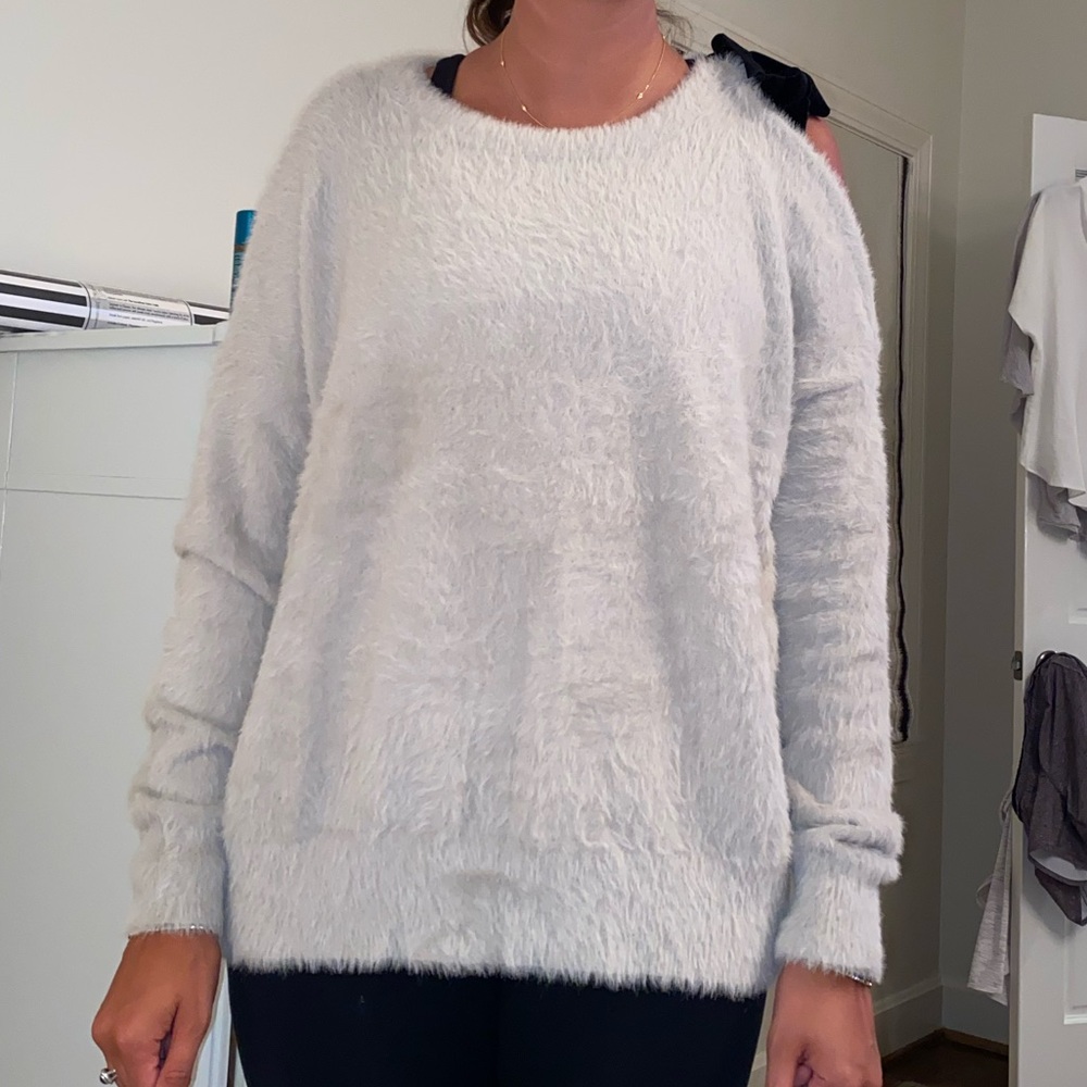 Kerisma Gray Furry Sweater with Cold Shoulder
